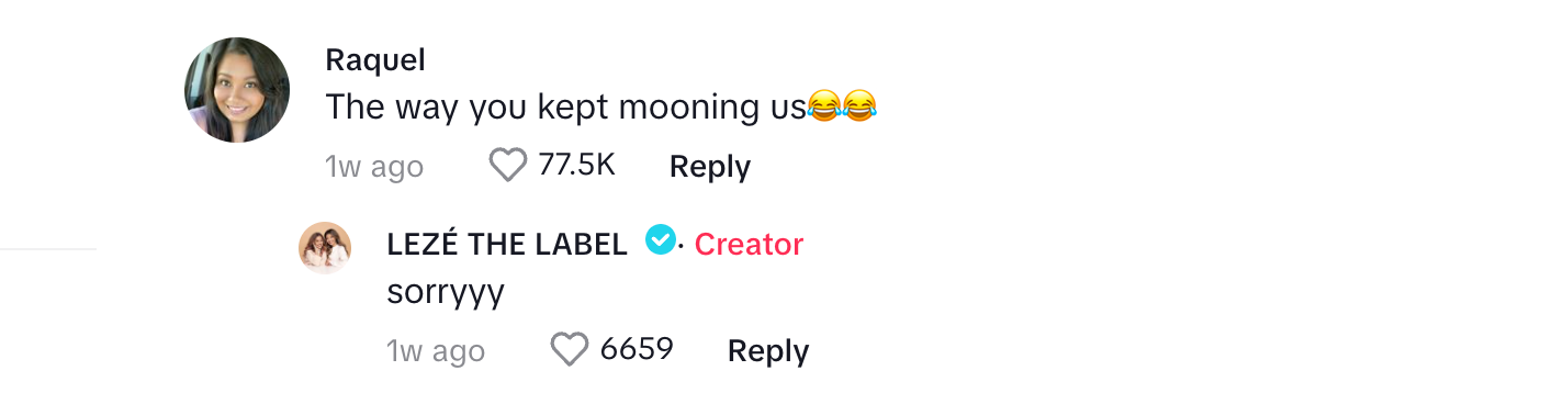 A commenter teasing about the TikTok user mooning everyone