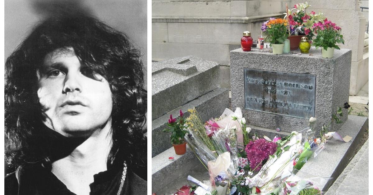 (L-R): Jim Morrison; Jim Morrison's grave in Paris