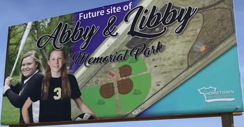 Billboard about Abby Williams and Libby German memorial park