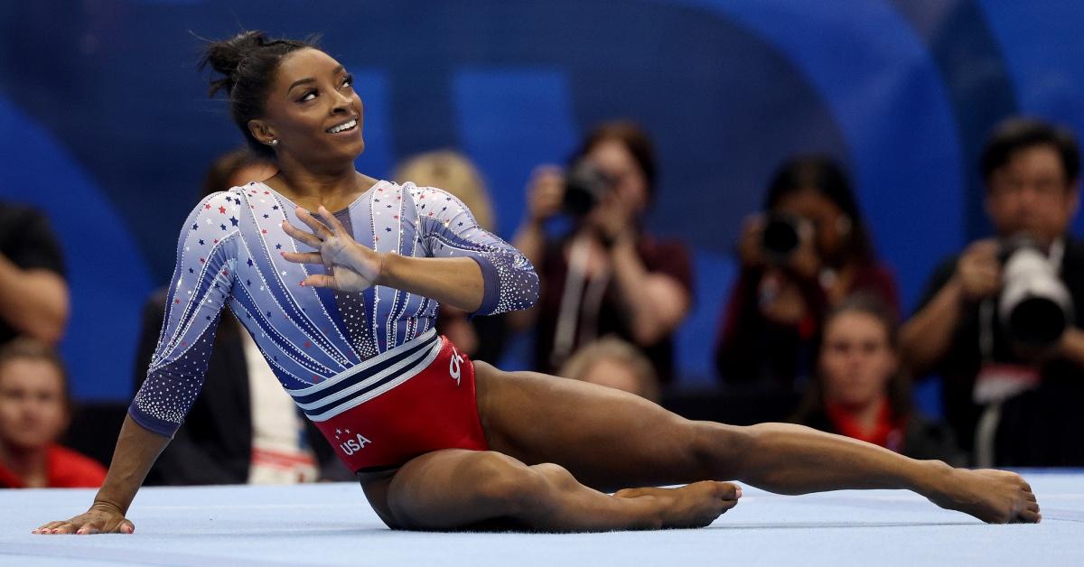 Simone Biles competes in the floor exercise on Day Two of the 2024 U.S. Olympic Team Gymnastics Trials.