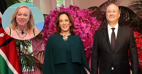 U.S. Vice President Kamala Harris and second gentleman Douglas C. Emhoff arrive for the State Dinner beside Douglas's ex-wife.