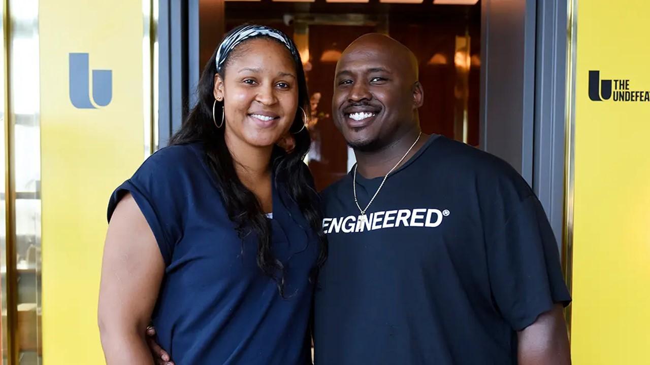 Maya Moore and Jonathan Irons at the Backstage Creations Celebrity Suite at the ESPYS at Mr. C Seaport on July 9, 2021 