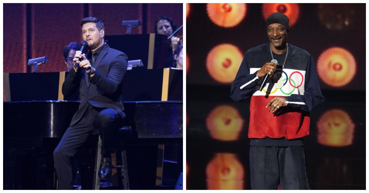 Michael Bublé and Snoop Dogg during NBC's upfront presentation on May 13, 2024, in New York City.