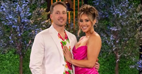 Jeramey and Sarah Ann smile and pose for the camera at the 'Love Is Blind' Season 6 reunion.