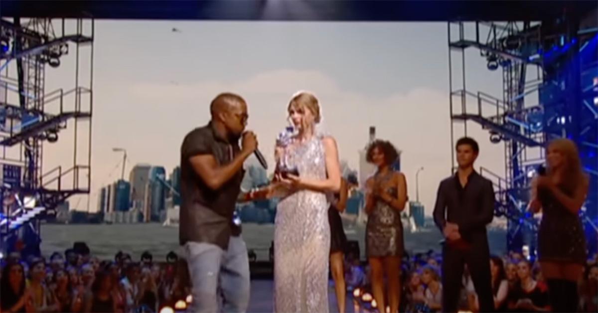 Kanye West and Taylor Swift at the 2009 VMAs. 